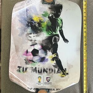 Fifa World Cup 2014 Soccer Poster with Player and Ball.  Mint condition.